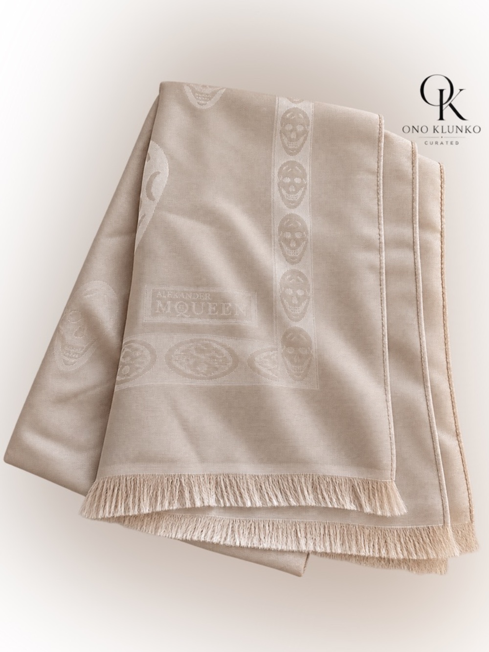 Alexander McQueen Dégradé Tonal Skull Jacquard Scarf Ivory